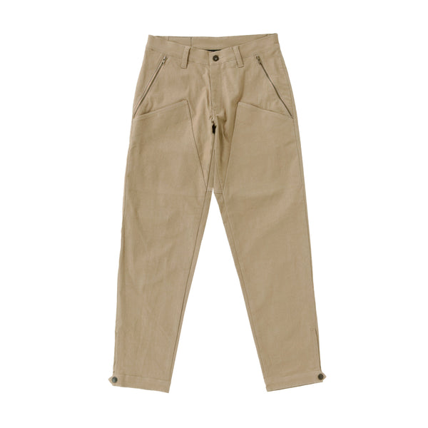 Cotton blend ankle pants with belt hem beige